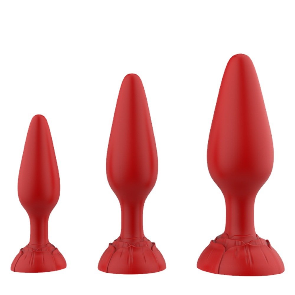Rose Anal Plug Three-piece Silicone Masturbator for Men and Women Toy Adult Products