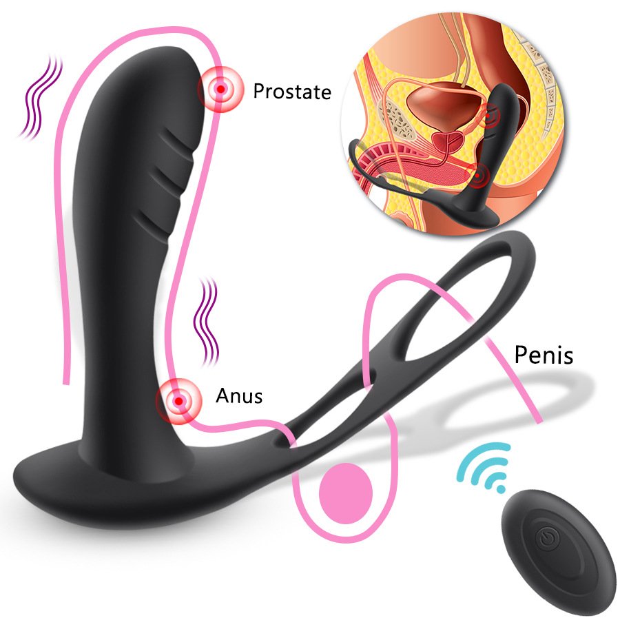 Whole sale 10 modes vibration men butt sex toy wireless control full water proof anal vibrator with cockrings