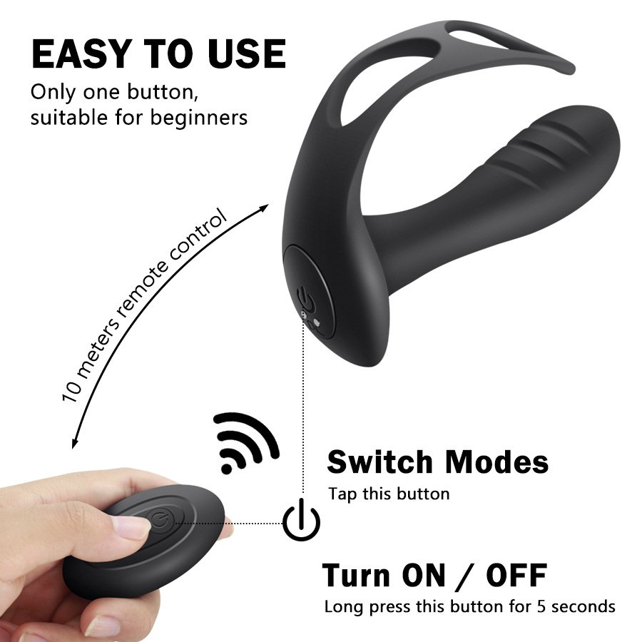 Whole sale 10 modes vibration men butt sex toy wireless control full water proof anal vibrator with cockrings