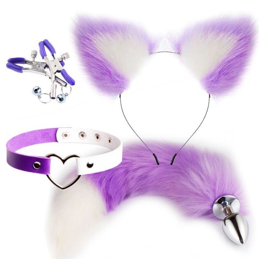 Fox Tail Anal Plug Black Cat Ears Headband And Choker Cosplay For Women And Collar Set Sex Toys For Couples Games