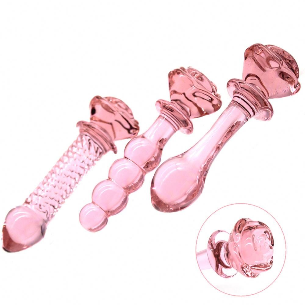 av girl japan adult anal plug Glass Dildo Pink Rose Flower Shape Vaginal Anal Butt Plug Masturbator Sex Toys for Woman