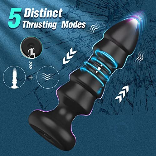 Thrusting Anal Vibrator Prostate Massager for Men WomenTelescopic Vibrating Anal Plug Stimulator Toys with 5 Modes