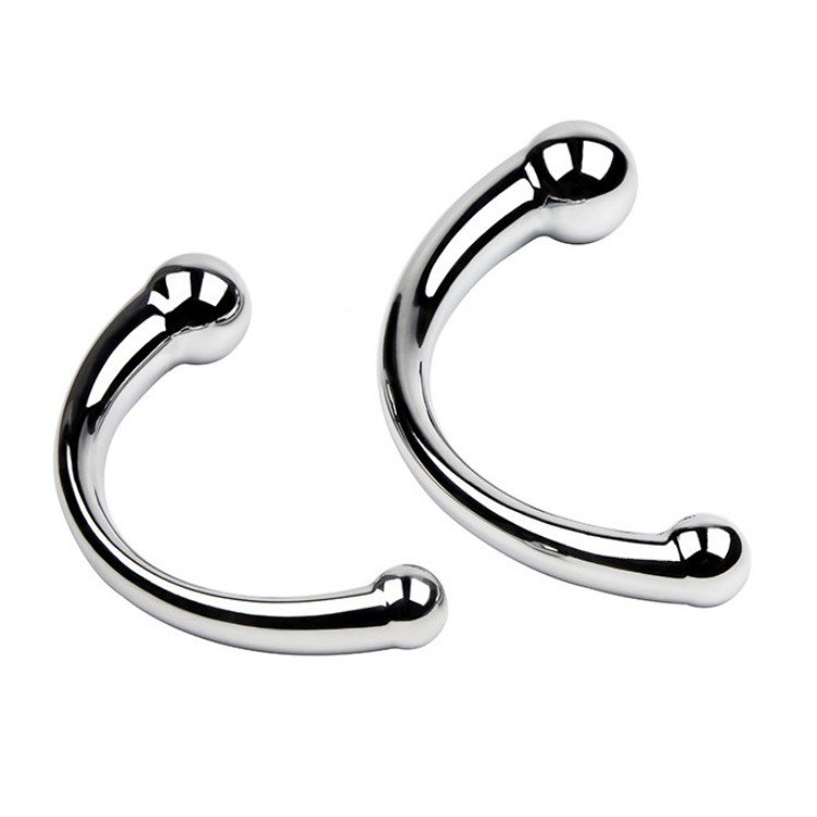 G-spot Massage Dildo, Stimulate Wand Fetish Plug Solid Metal Curved Dual Ended Masturbation Sex Toy for Couple