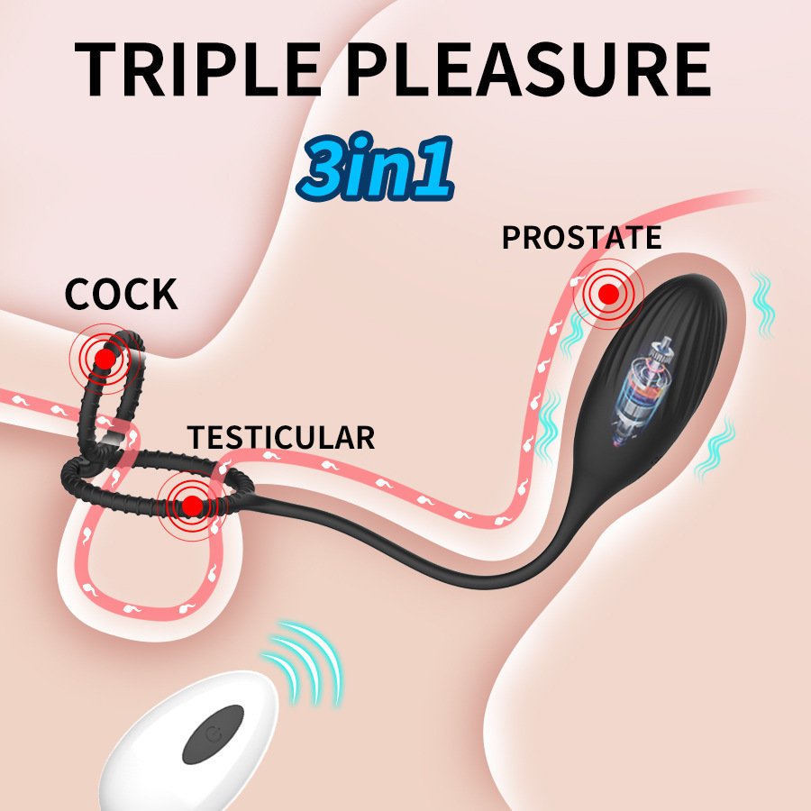 Hot Selling Anal Plug Massager For Male Double Ring Rotation Vibrates The Plug Powerful Vibration Butt Plug For Men Masturbator
