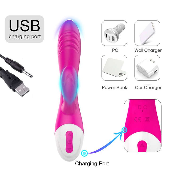 Thrusting & Rotating Rabbit Vibrator G Spot & Clitoral Nipple Stimulator Sex Toy for Women & Couples