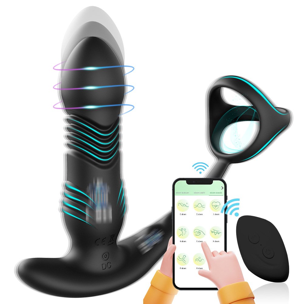 Thrusting Anal Vibrator Prostate Massager with Cock Ring APP Control Anal Sex Toy Butt Plug G Spot Vibrator Adult Toy for Men