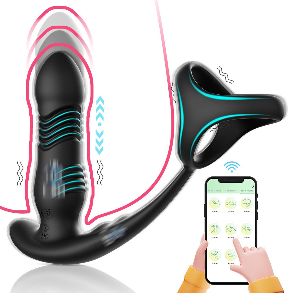 Thrusting Anal Vibrator Prostate Massager with Cock Ring APP Control Anal Sex Toy Butt Plug G Spot Vibrator Adult Toy for Men
