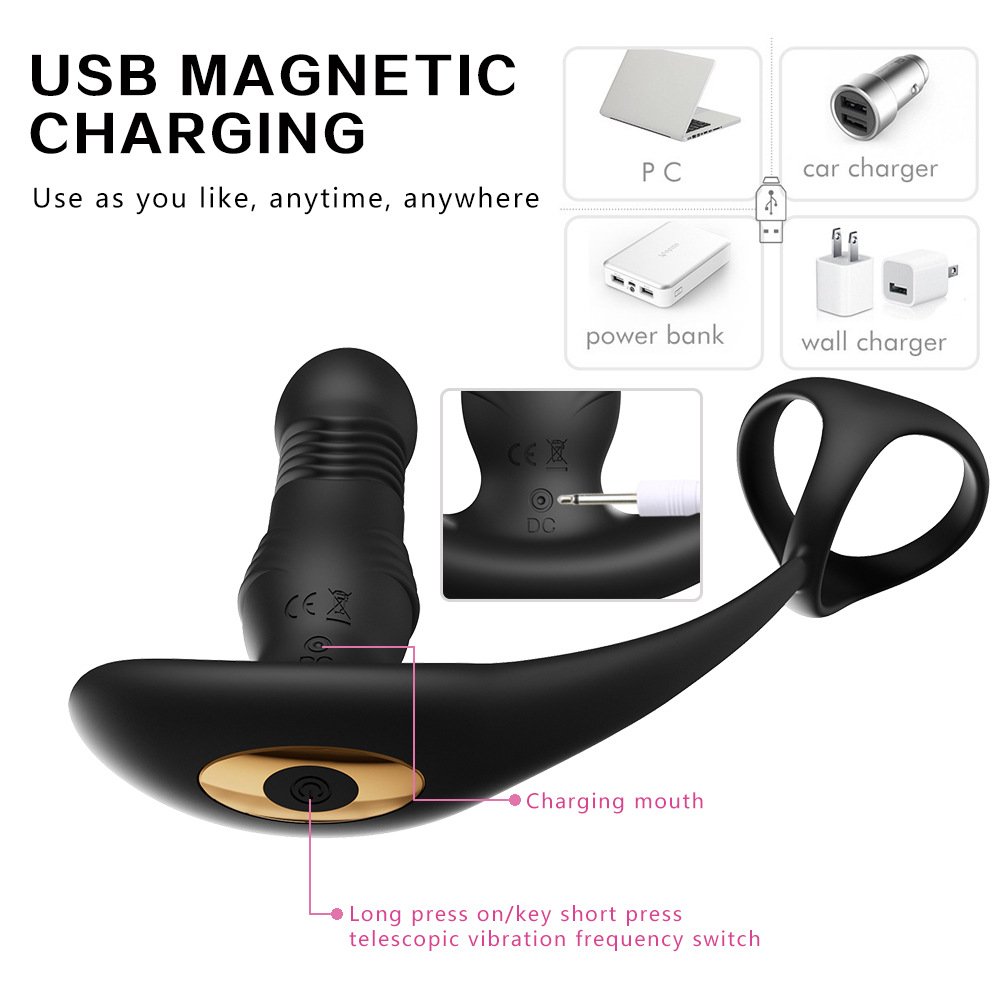 Thrusting Anal Vibrator Prostate Massager with Cock Ring APP Control Anal Sex Toy Butt Plug G Spot Vibrator Adult Toy for Men
