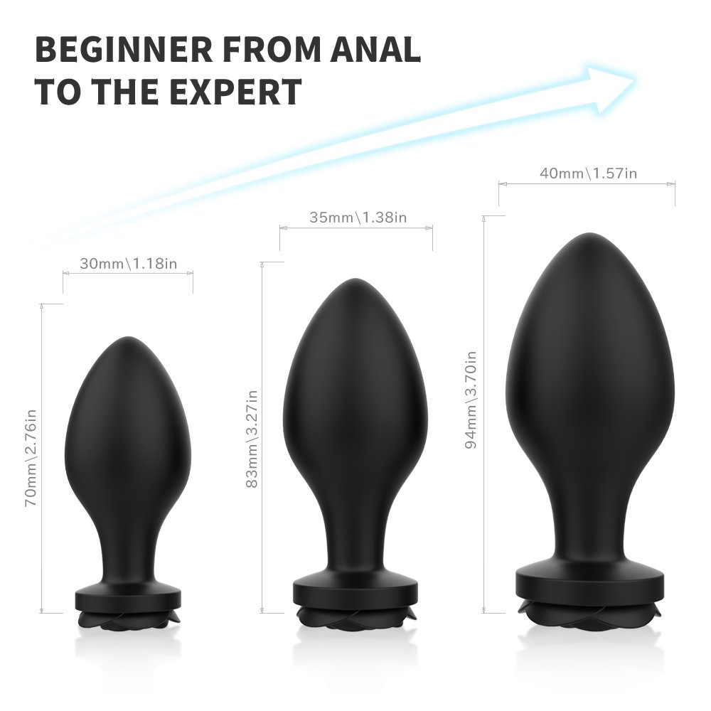 Medical Silicone Rose Sex Toy Rose Black Anal Electric Massager Butt Plug Anal Plug Set