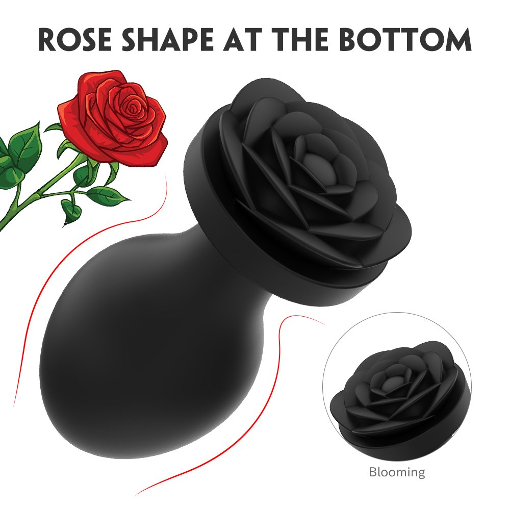Medical Silicone Rose Sex Toy Rose Black Anal Electric Massager Butt Plug Anal Plug Set