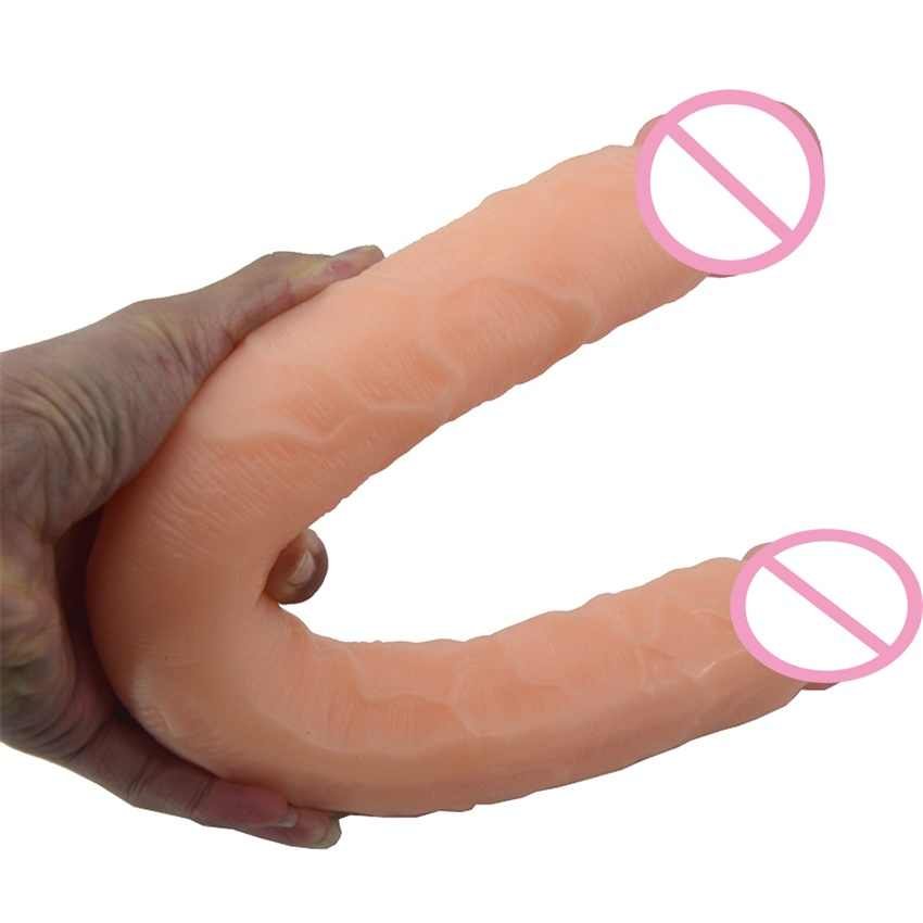 Soft Jelly Dildo Double Long Realistic Dildos Cock Lesbian Vaginal Anal Plug Flexible Penis for Women