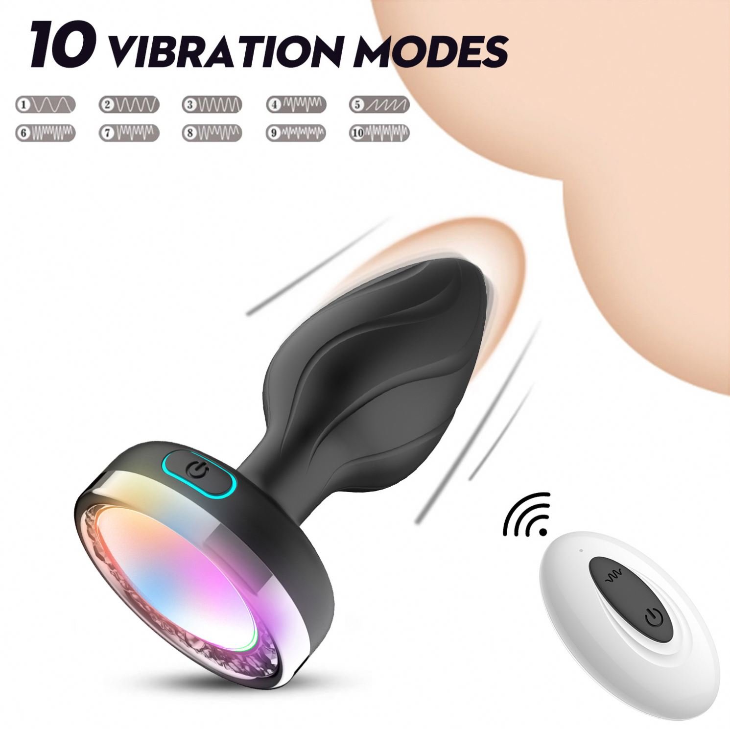 amazon hot Silicone Anal Vibration Prostate Massager Remote Control Adult G-spot LED Light Anal Plug Sex Toys For Men and Women