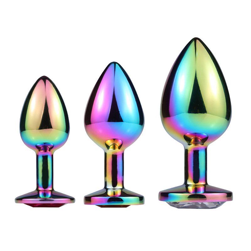 SacKnove 54007 New Adult Couples Sexy Game Rainbow Colorful Jewelry 3 Sizes S M L Expand Crystal Metal Butt Plug for Anal Toy