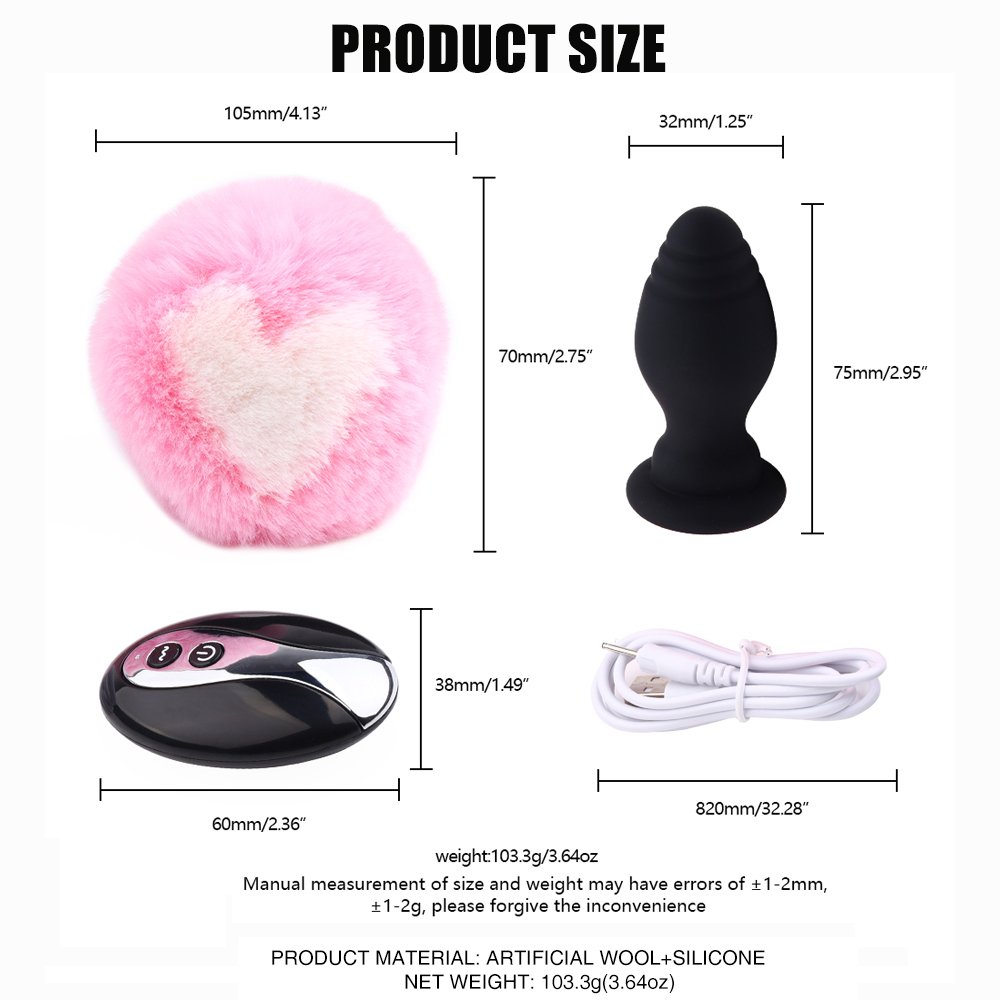 Women's Electric Remote Control Silicone Anal Sex Toys Short Tail Butt Plug with Heart-Shaped Rabbit Juguetes Sexuales