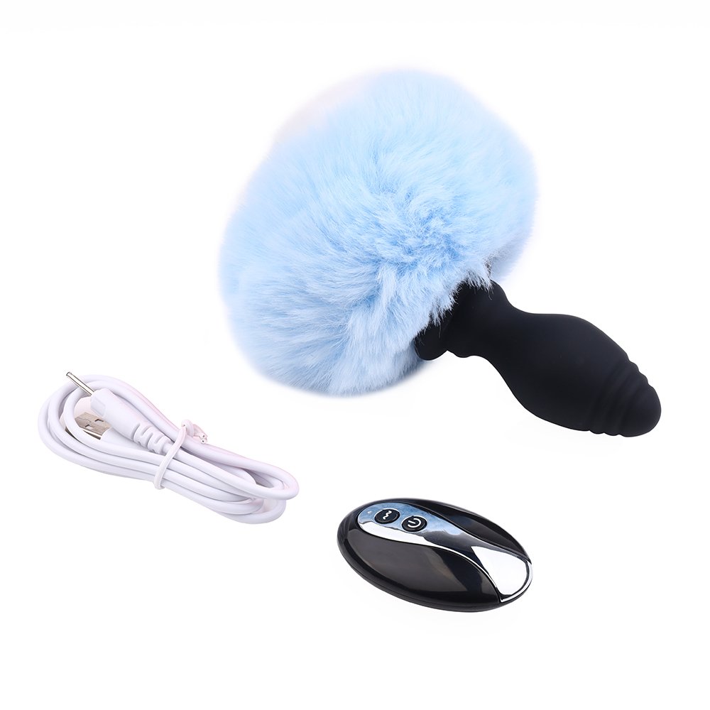 Women's Electric Remote Control Silicone Anal Sex Toys Short Tail Butt Plug with Heart-Shaped Rabbit Juguetes Sexuales