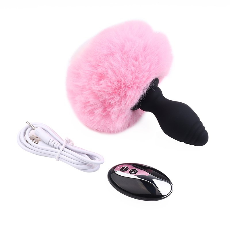 Women's Electric Remote Control Silicone Anal Sex Toys Short Tail Butt Plug with Heart-Shaped Rabbit Juguetes Sexuales