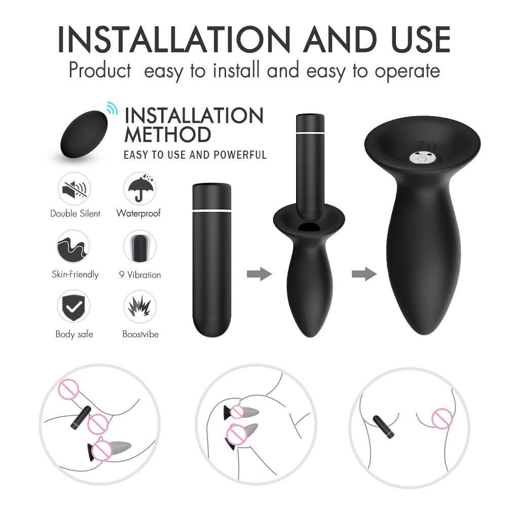 Silicone 3-Piece Remote Control Anal Set for Men & Women Butt Plug Metal Vibrator Chastity Sexual Pleasure