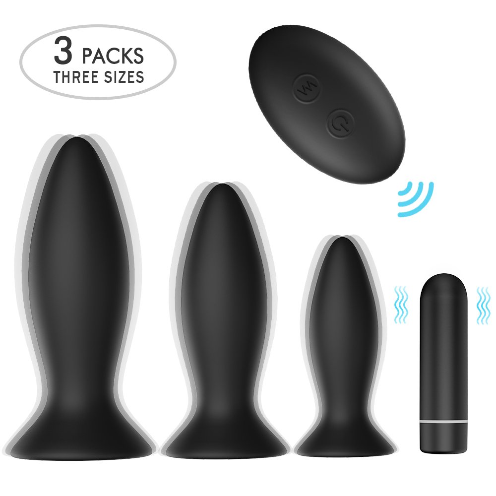Silicone 3-Piece Remote Control Anal Set for Men & Women Butt Plug Metal Vibrator Chastity Sexual Pleasure