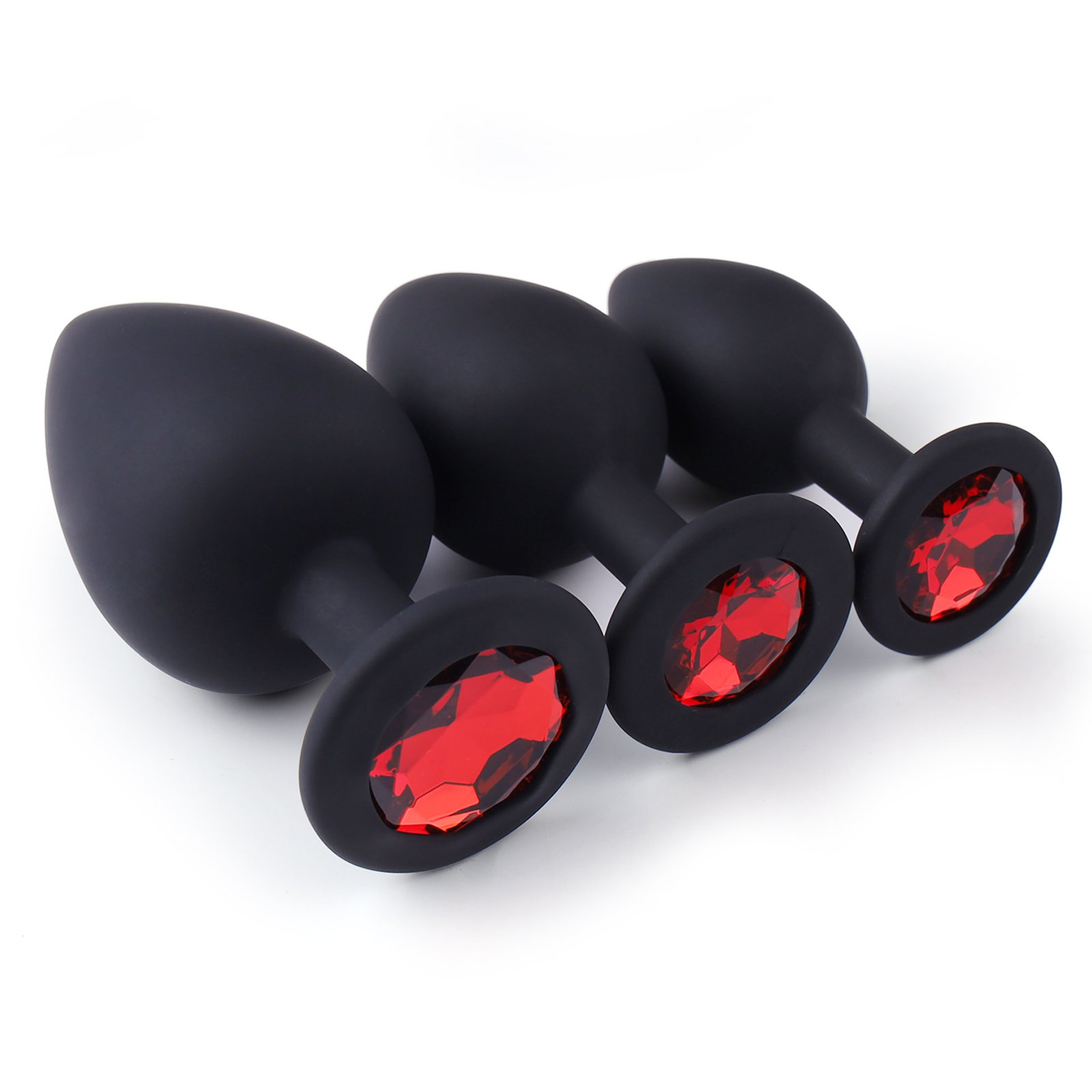 FBA-008 Woman's Anal Toys Set Black Silicone Anal Plug with Red Jewel Sex Toys Jewel Butt Plug Juguetes Sexuales