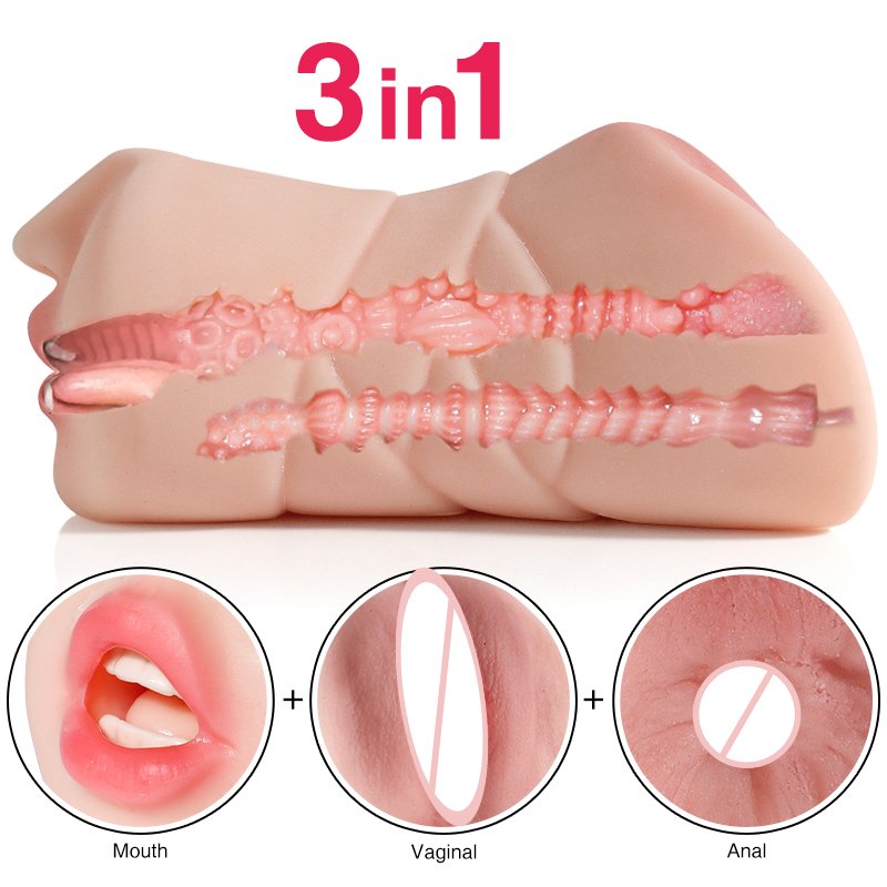 Realistic Vagina Silicone Male Masturbation Machine Anal Oral Mouth Aircraft Cup pocket Pussy Masturbator Anal Sex Toy For Men