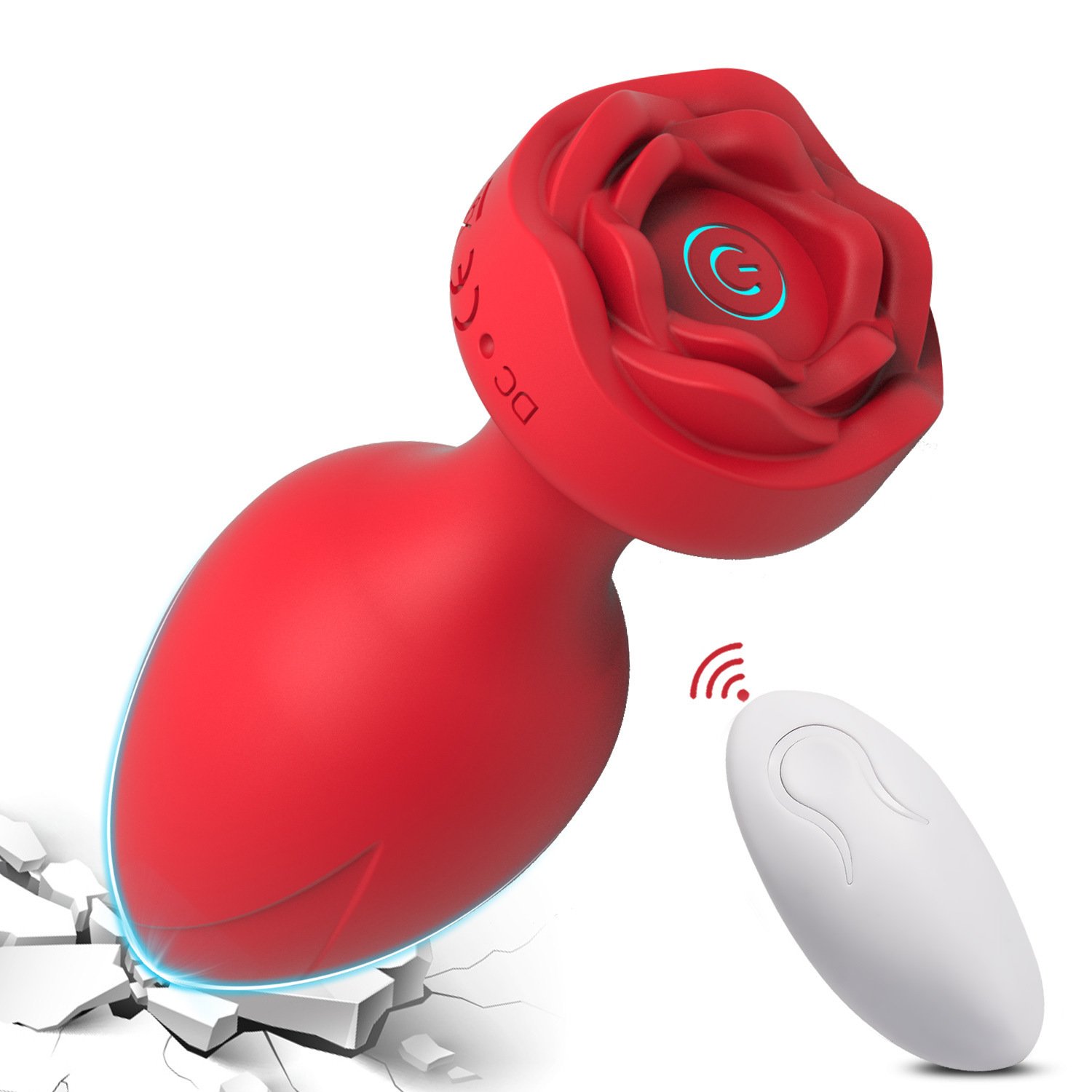 Female Rechargeable Rose Anal Plug 10-Frequency Vibration Control Wireless Remote Control Anal Masturbator Made Silicone High