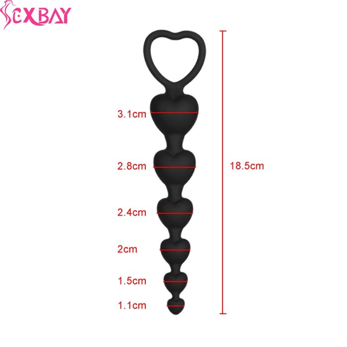 Heart Shape Anal Beads with Pull Ring 6 Ball Silicone Butt Plug Anal Toys for Men Women