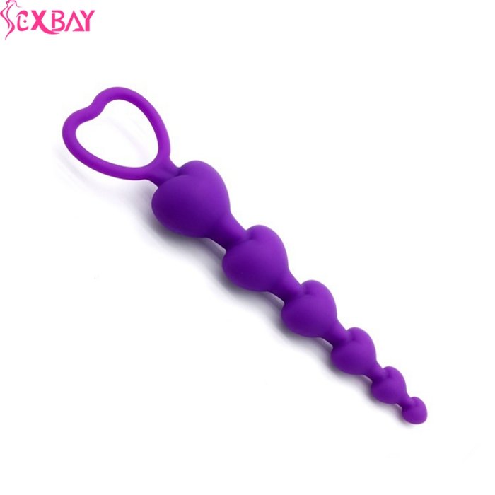 Heart Shape Anal Beads with Pull Ring 6 Ball Silicone Butt Plug Anal Toys for Men Women