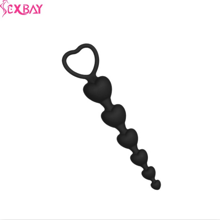 Heart Shape Anal Beads with Pull Ring 6 Ball Silicone Butt Plug Anal Toys for Men Women