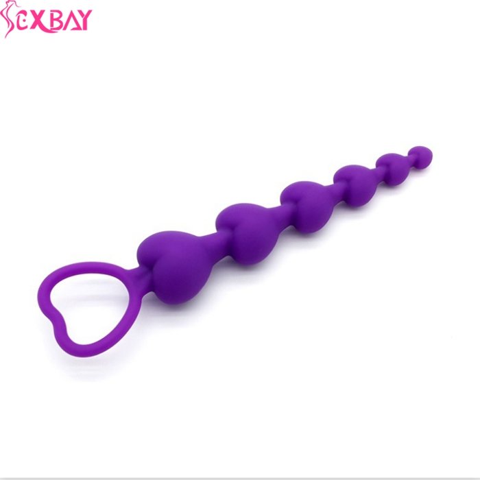 Heart Shape Anal Beads with Pull Ring 6 Ball Silicone Butt Plug Anal Toys for Men Women