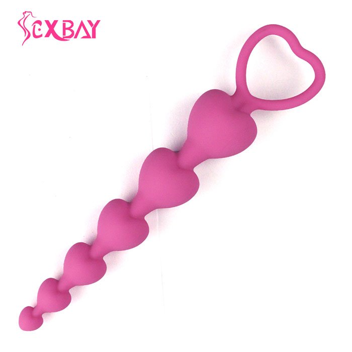 Heart Shape Anal Beads with Pull Ring 6 Ball Silicone Butt Plug Anal Toys for Men Women