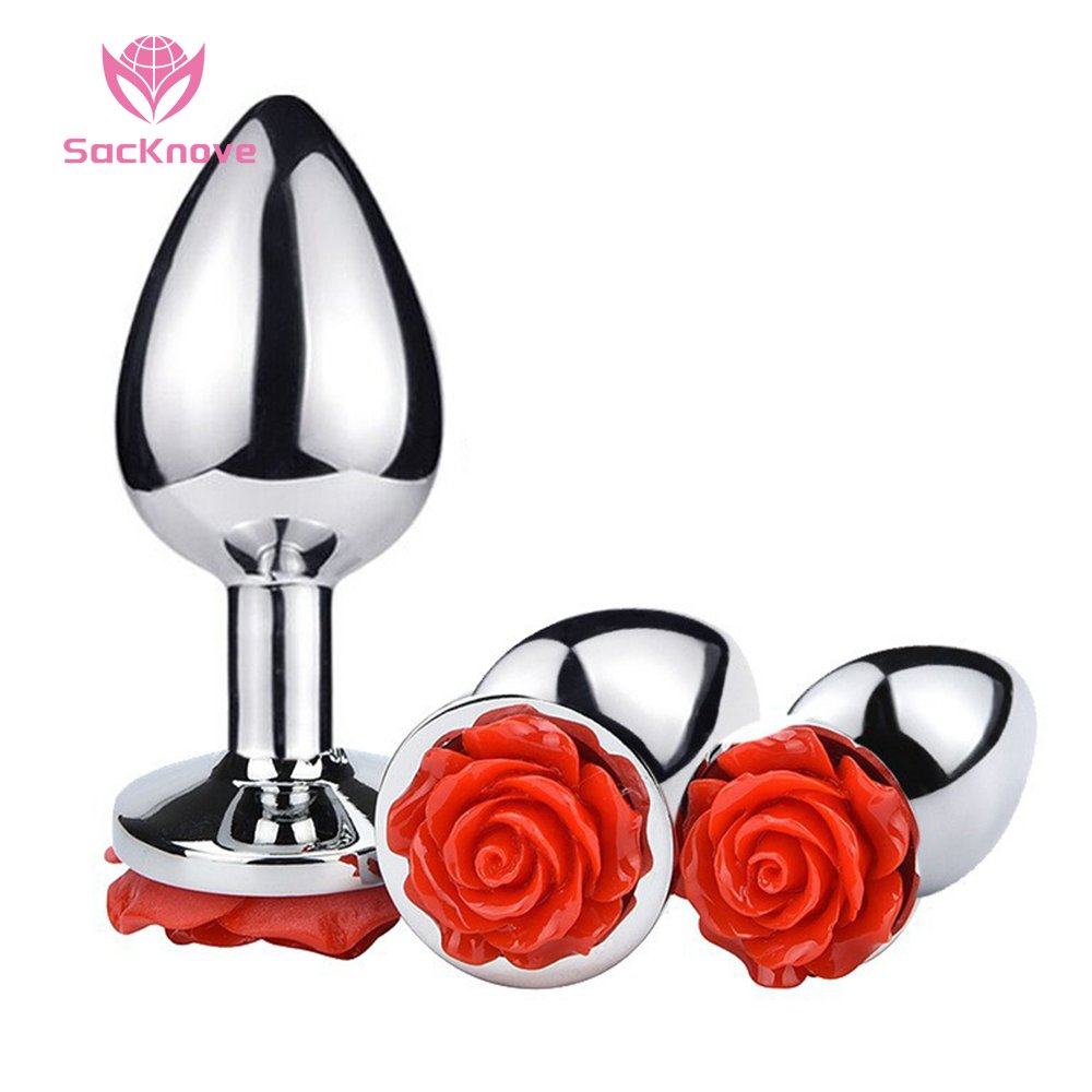 SacKnove Adult Products Men Women Rose Flower Shaped Vagina Butt Plugs Masturbator Metal Aluminum Alloy Steel Anal Sex Toys