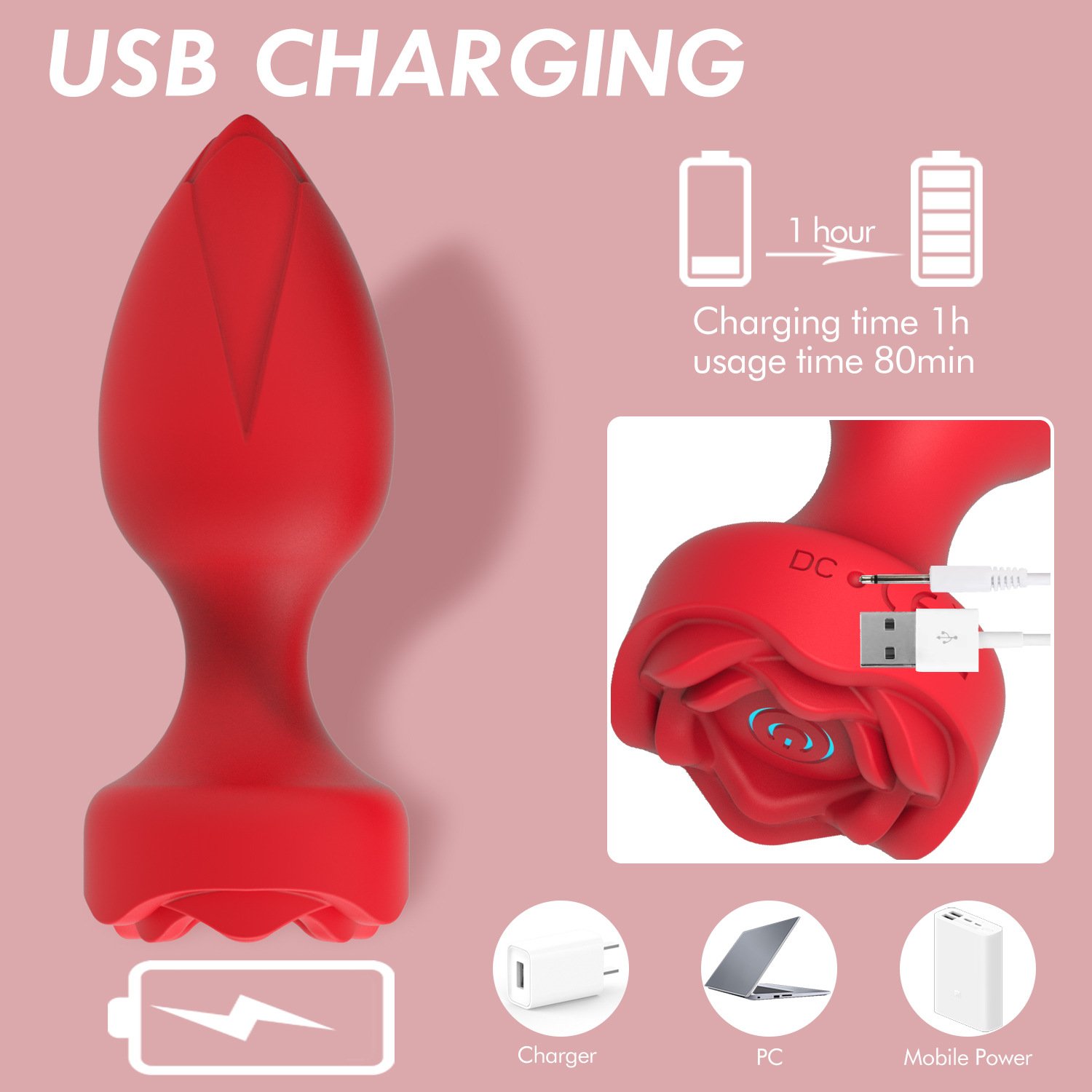sex toy female charging 10 frequency remote control vibration anal plug rose anal plug set masturbation