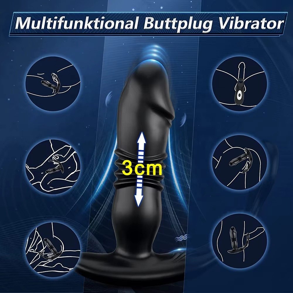 3in1 Remote Control Prostate Massager 10 Thrusting Anal Vibrator 10 Vibrating Butt Plug Anal Plug Cock Ring Male Sex Toy For Men