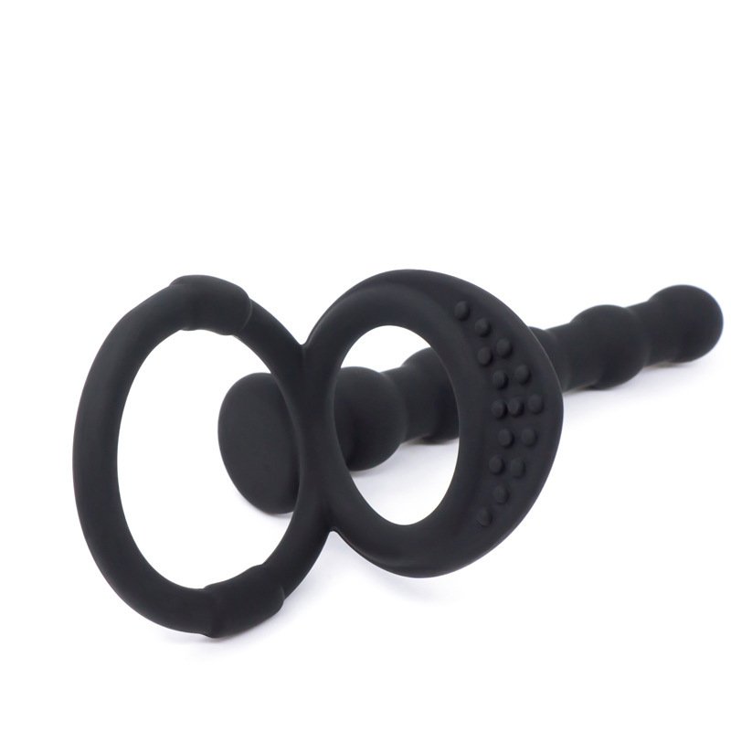 sex toys Men and women silicone double ring pull bead vibration lock ring prostate anal plug