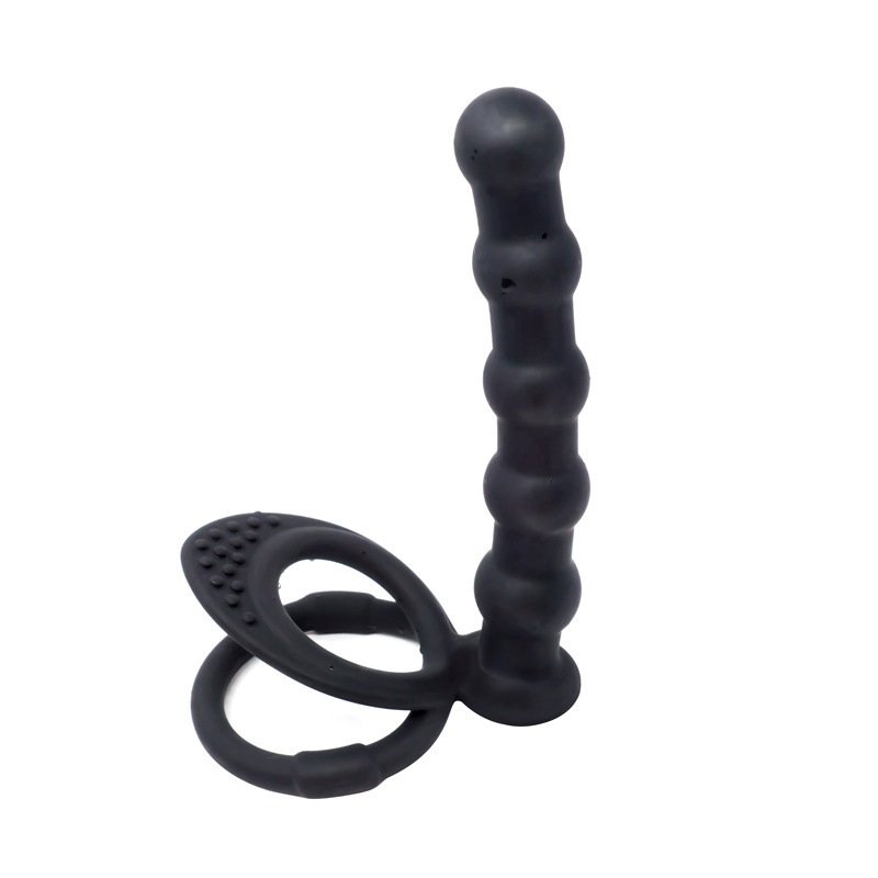 sex toys Men and women silicone double ring pull bead vibration lock ring prostate anal plug