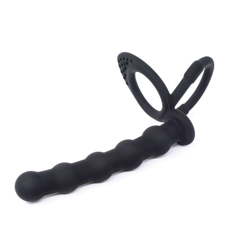 sex toys Men and women silicone double ring pull bead vibration lock ring prostate anal plug