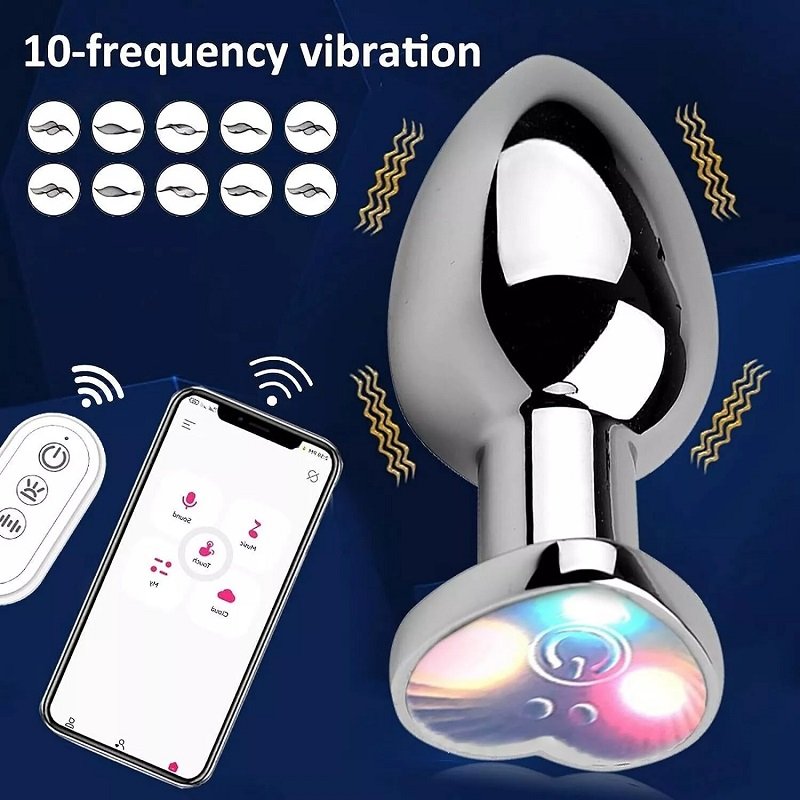 Wireless Heart Vibrating App Control Metal Butt Anal Plug Dildo Couple Sex Toys For Women Men