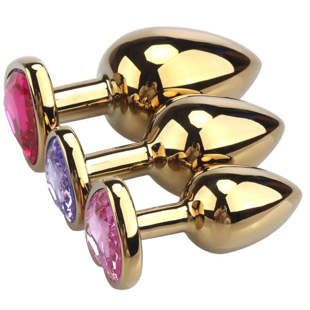 3PCS Anal Beads Crystal Jewelry Heart Butt Plug Stimulator Toys Stainless Steel Anal Plug Metal Anal Plug Sex Toy for Couple