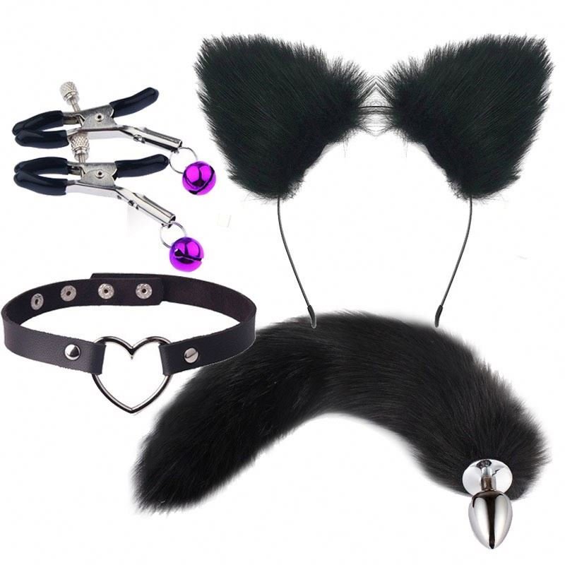 Sex Toys Anal Plug Nipple Clamps Tail with hairpin Ears Sexy Dress Up Fox Tail Butt plug anal couple cosplay product eroticos
