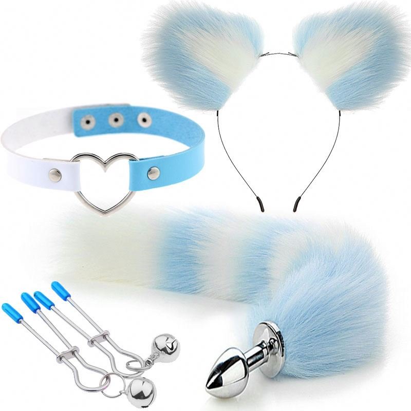 Sex Toys Anal Plug Nipple Clamps Tail with hairpin Ears Sexy Dress Up Fox Tail Butt plug anal couple cosplay product eroticos