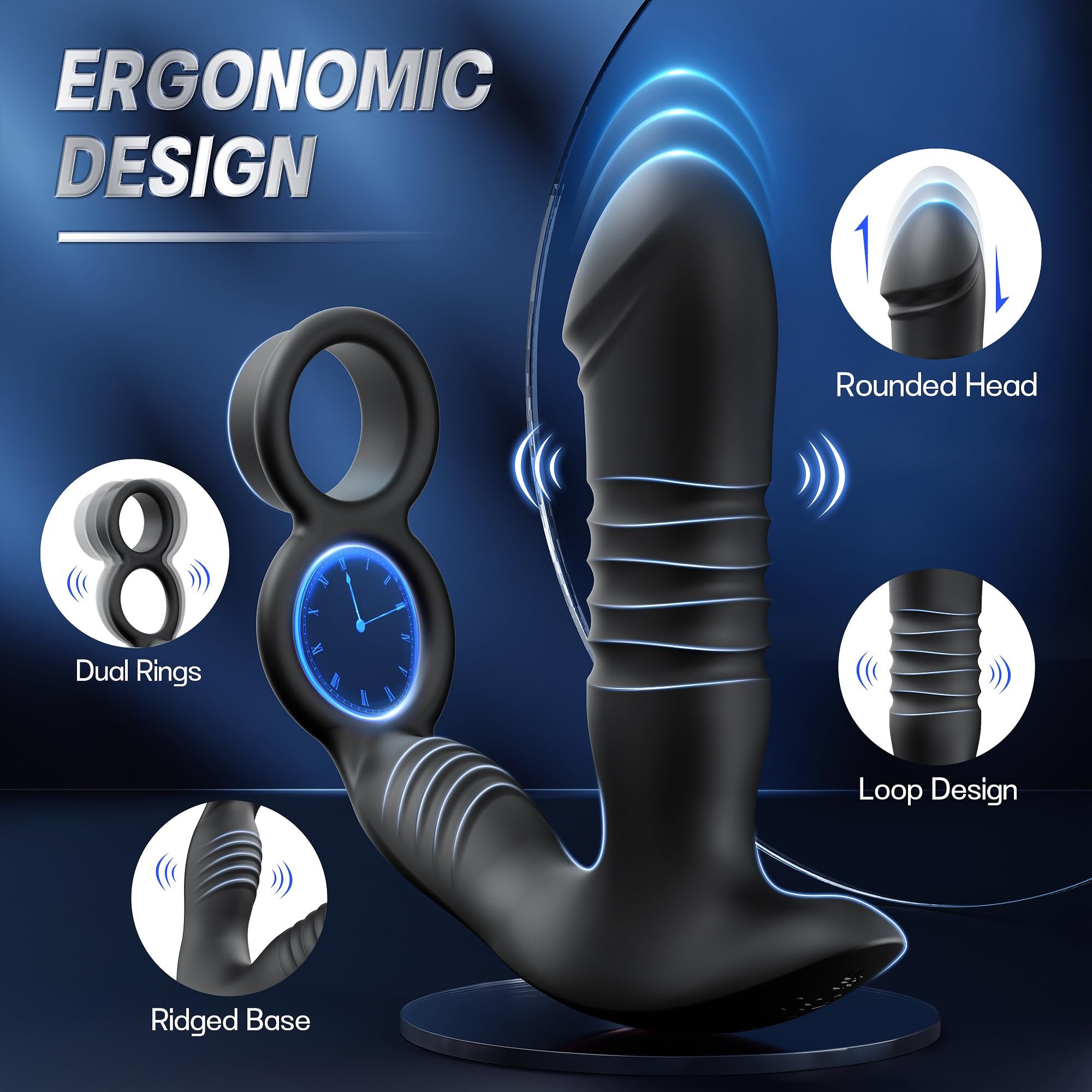 App Remote Control Thrusting Anal Dildo Vibrator Telescopic Male Prostate Massager Vibrating Butt Plug With Dual Cock Ring