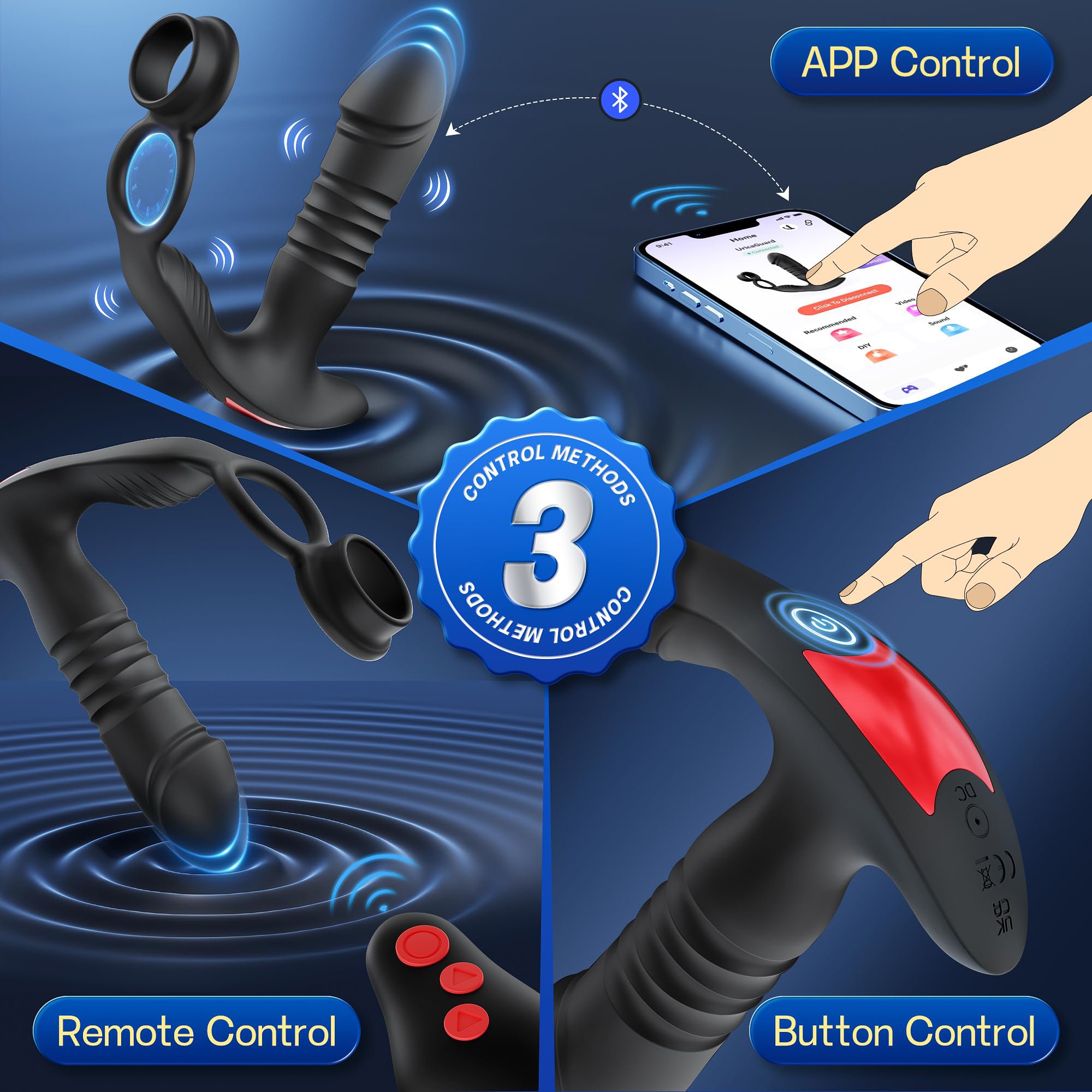 App Remote Control Thrusting Anal Dildo Vibrator Telescopic Male Prostate Massager Vibrating Butt Plug With Dual Cock Ring