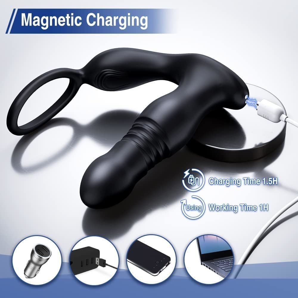 7 Modes Vibration Thrusting Wireless Dildo Prostate Vibrator Anal Plug With Cock Ring