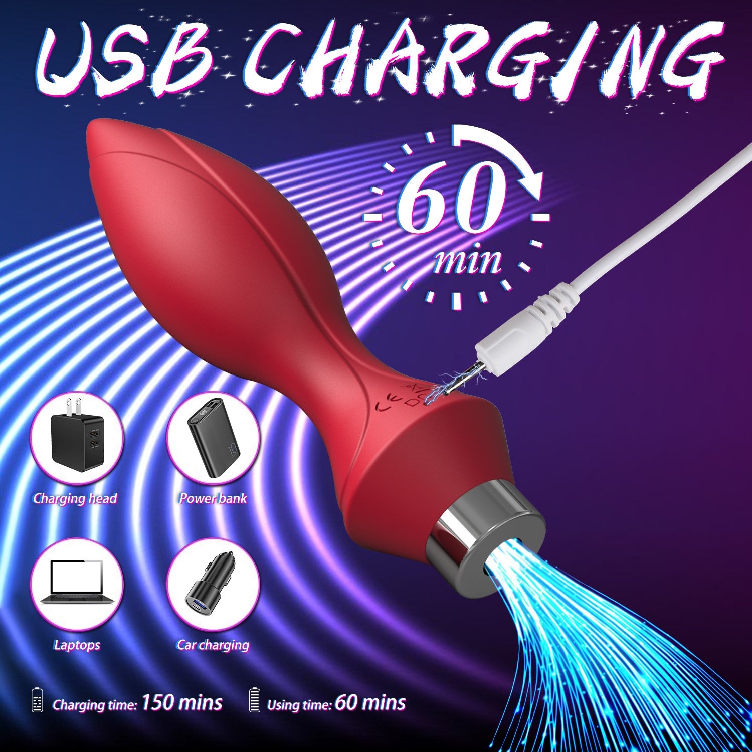 10 Frequency Luminous Vibrating Anal Plug Remote Control Sex Toys for Gay Enjoyment
