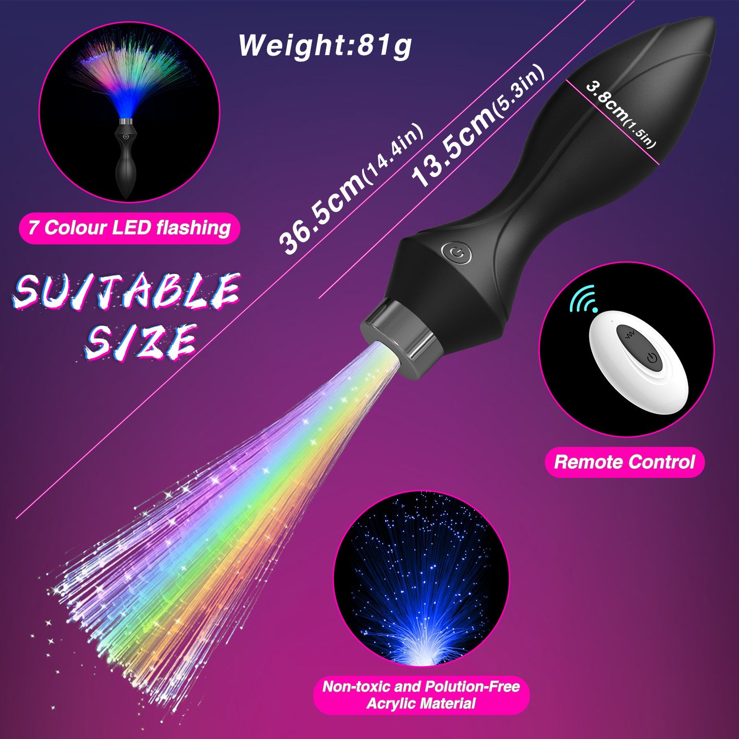 10 Frequency Luminous Vibrating Anal Plug Remote Control Sex Toys for Gay Enjoyment