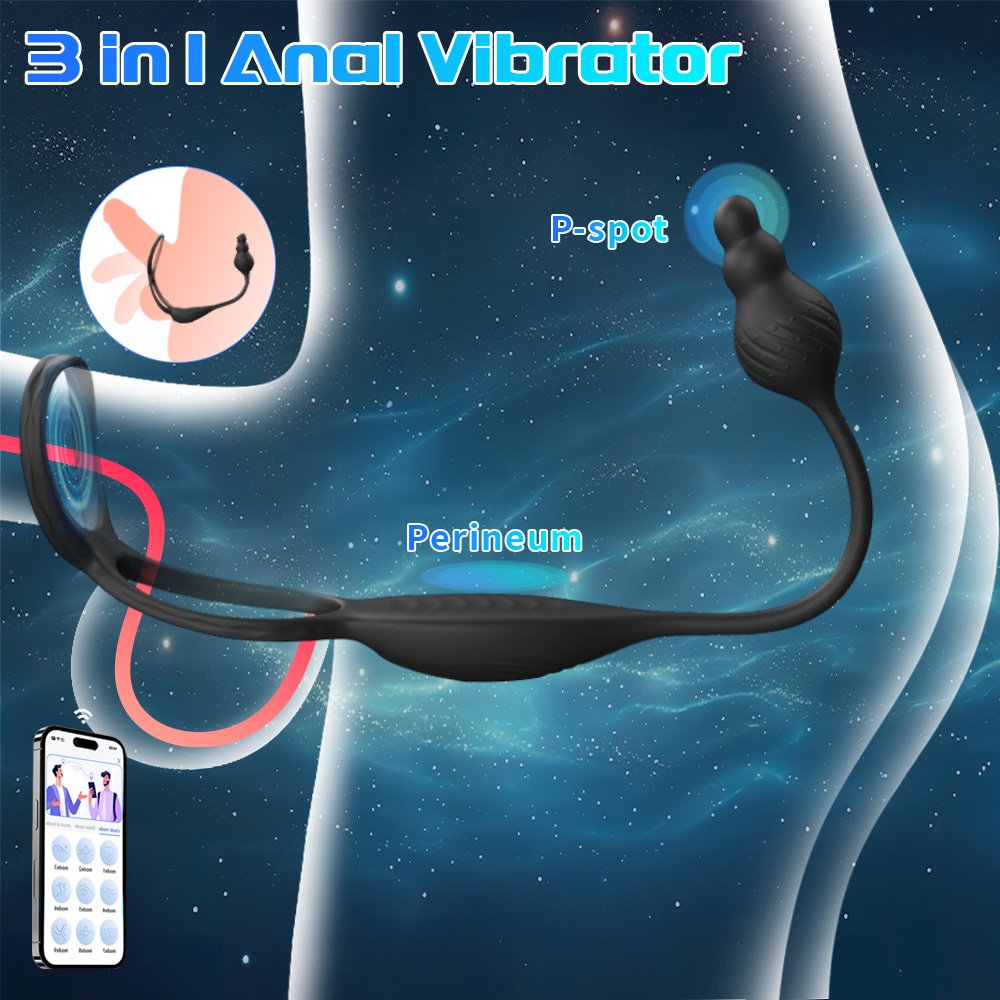 Liquid Silicone 2 in 1 App Controlled Vibrating Cock Ring Anal Butt Plug Vibrator Prostate Massager With Remote Sex Toys For Men
