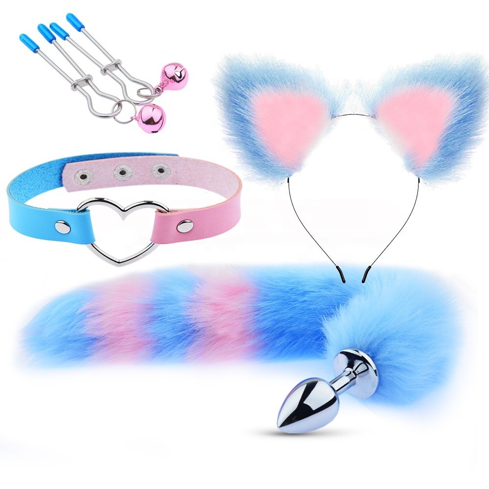 4Pcs Cat Ears Headband Fox Tail Anal Plug BDSM Bondage Set Adult Sex Toys For Woman Couples Games