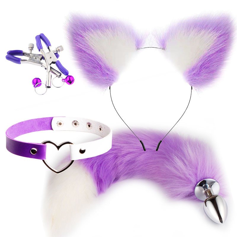 4Pcs Cat Ears Headband Fox Tail Anal Plug BDSM Bondage Set Adult Sex Toys For Woman Couples Games