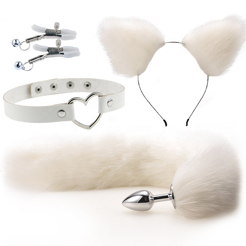 4Pcs Cat Ears Headband Fox Tail Anal Plug BDSM Bondage Set Adult Sex Toys For Woman Couples Games