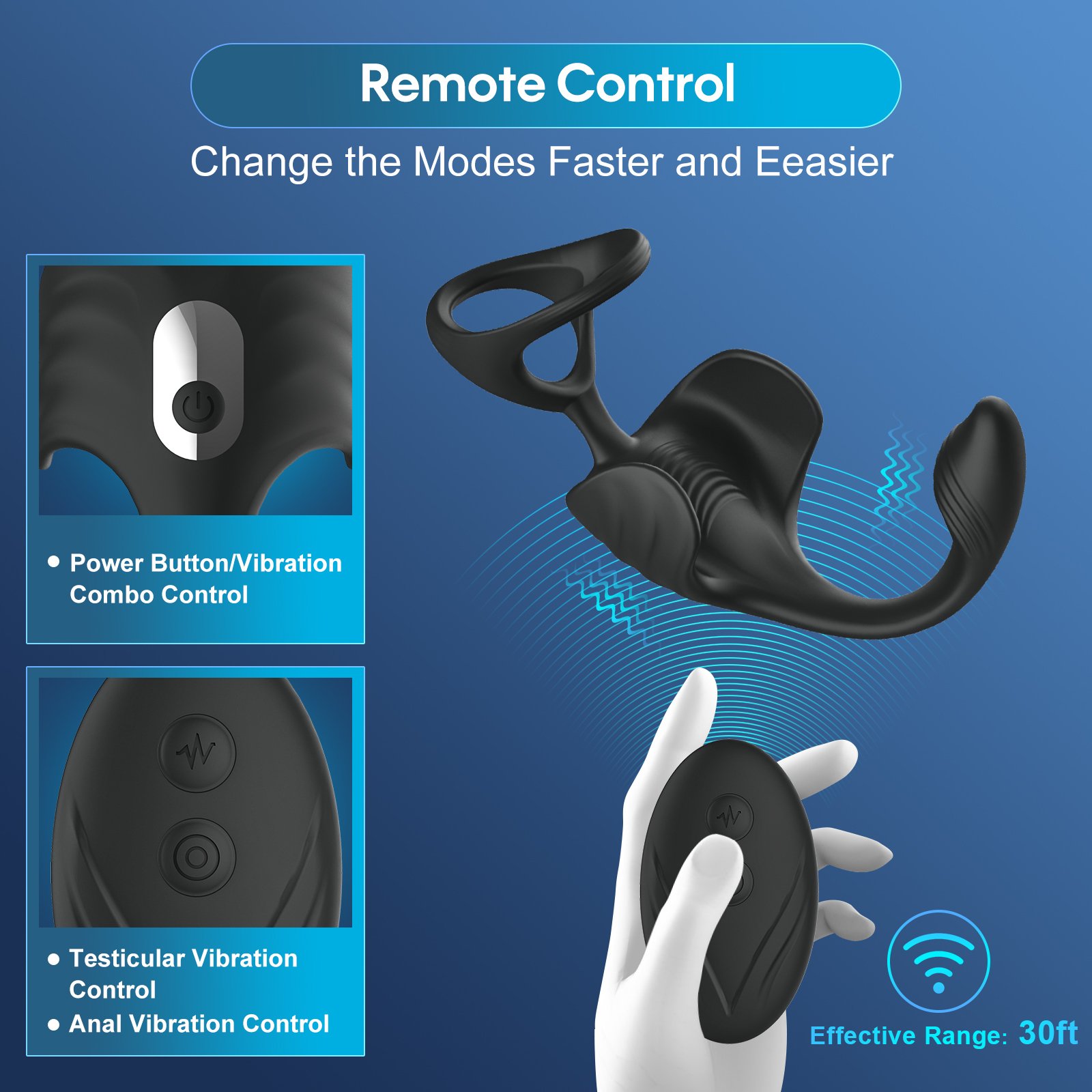 Triple Stimulation Male Sex Toy 9 Modes Vibrating Cock Ring Taint Stimulator Anal Plug Vibrators Adult Sex Toys for Men